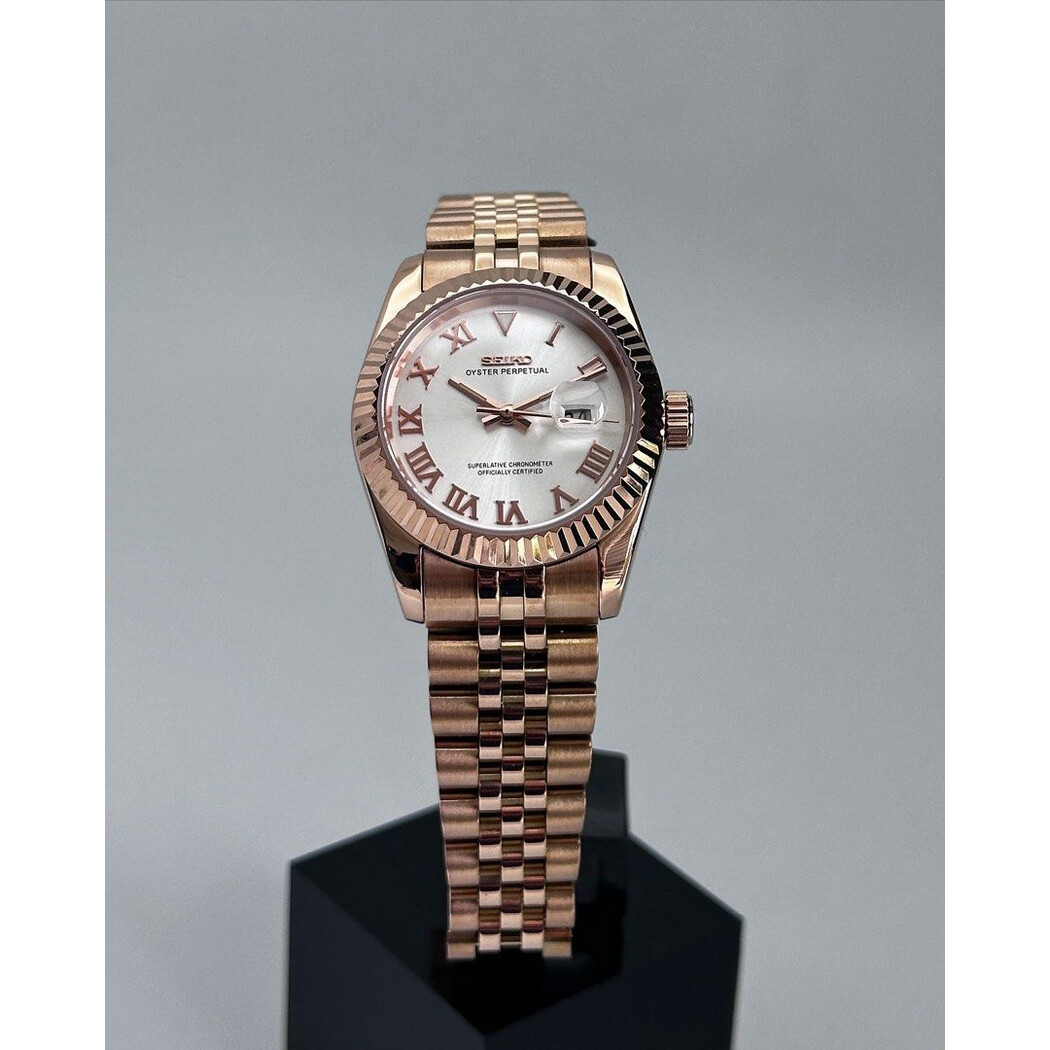 Custom Seiko Mod • Silver Roman Rose Gold Datejust • 31mm